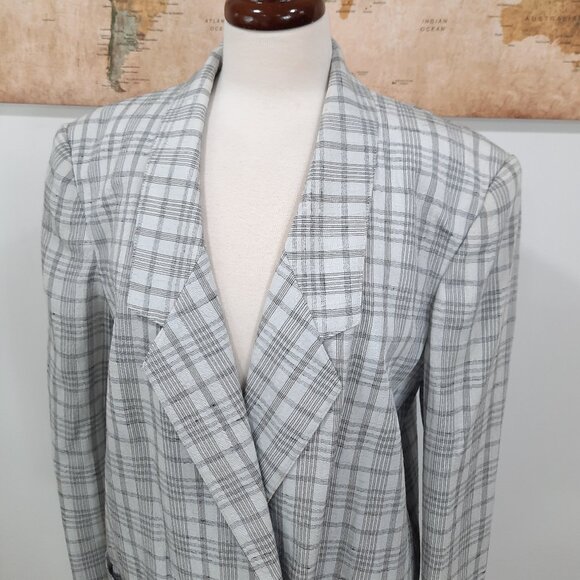Vtg 80s double breasted plaid blazer - Evan-Picone brand - Picture 4 of 13